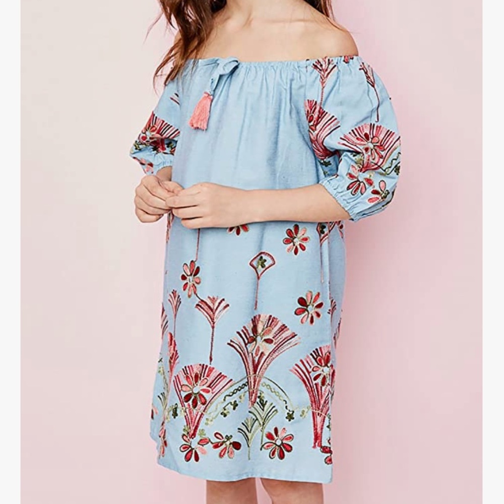 Hayden Girl Floral Embroidered Chambray Dress - Picture 16 of 16